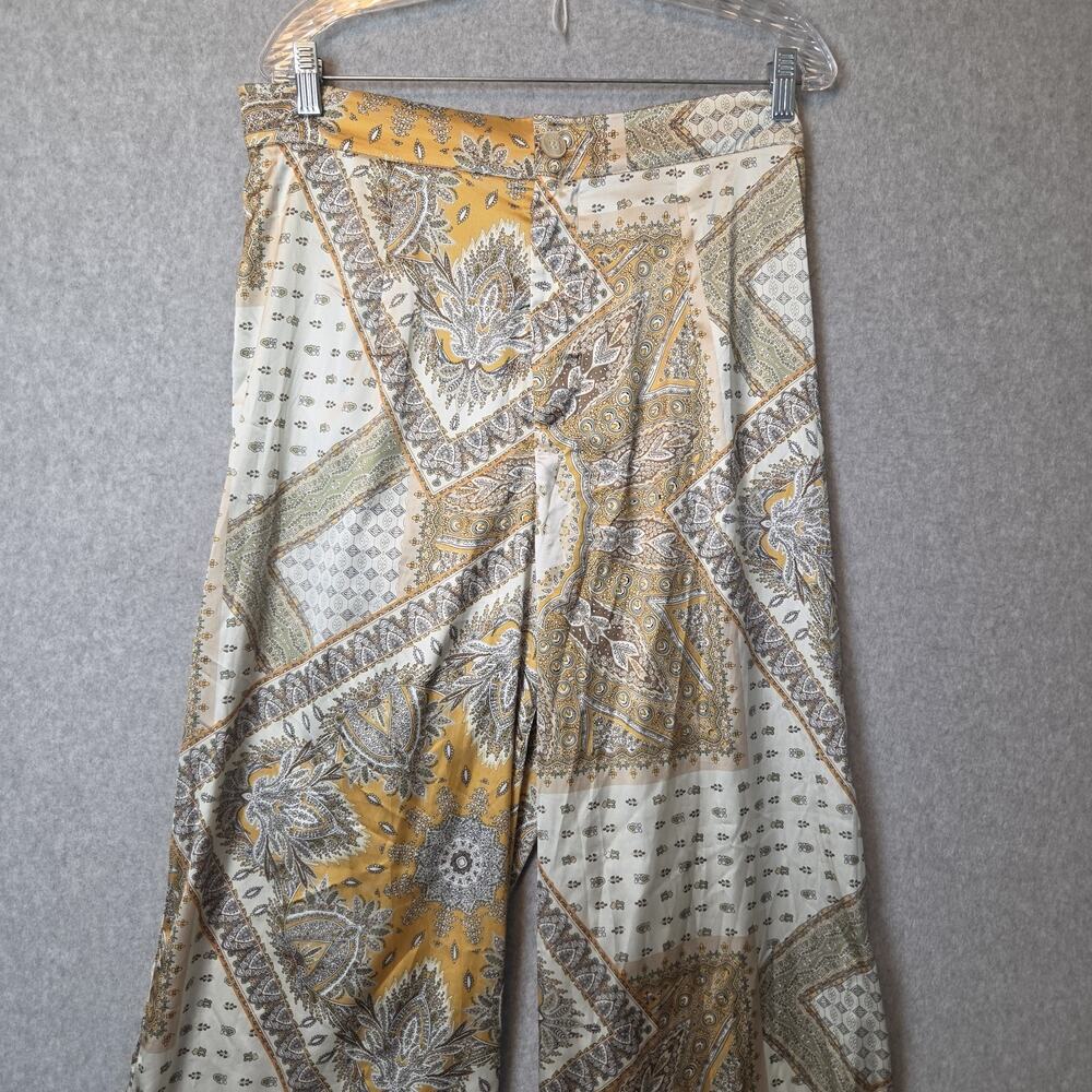 Cider Cream Yellow Satin Boho Paisley Wide Leg Trousers Size 1XL 16W-18W - Picture 2 of 11